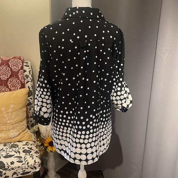 Notations Womens Button Up Blouse Black Polka Dot 3/4 Sleeve - Picture 7 of 8